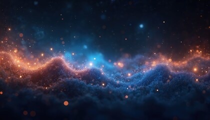 Wall Mural - abstract illustration of starry night sky with glimmering effect. blue, orange colors create magical
