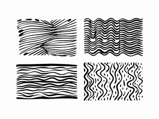 Poster - Four abstract black and white patterns featuring wavy lines and organic shapes in a grid arrangement