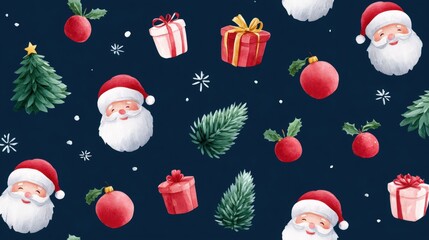 Wall Mural - various colorful christmas decorations arranged on a vibrant blue background, perfect for holiday-th