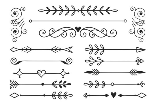 Elegant Decorative Divider Vector Elements Featuring Vintage Swirls, Borders, and Floral Arrows. Perfect for Invitations, Posters, Cards, and Artistic Layouts.

