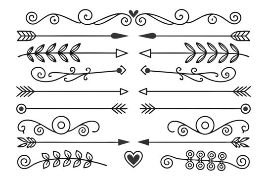 Decorative Divider Set with Elegant Curved Lines, Swirls, and Floral Elements in Black Vector. Ornate Design Elements for Creative Invitations and Layout Projects.

