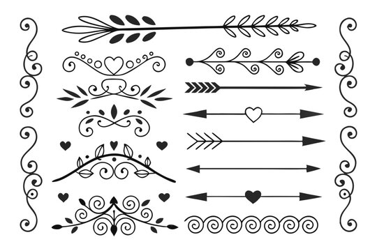 Decorative Arrow and Swirl Divider Collection in Elegant Black Vector Style. Vintage Borders and Ornaments for Design Templates, Layouts, and Invitations.

