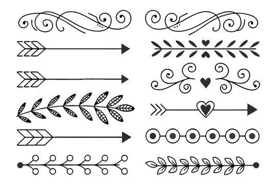 Elegant Decorative Dividers and Floral Accents in Black Vector. Vintage Ornamental Borders and Whimsical Separators for Invitations, Creative Design Layouts, and Graphic Projects.

