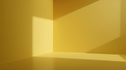 Fototapete - Empty room interior design or yellow pedestal display on vivid background with blank stand. Blank stand for showing product. 3D rendering