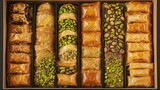 Assorted Delicious Baklava Sweets Pastry Box Pistachio Nuts Honey