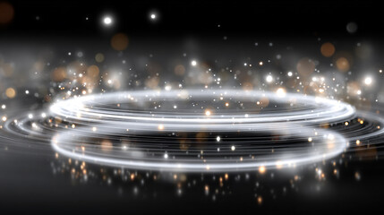 Poster - Bright sparkling silver glitter particles swirling in dark space creating magical and festive atmosphere background