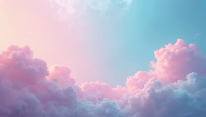Poster - AI-generated pastel color gradient background with fluffy pink clouds in sky. Soft, dreamy, blurred background perfect for design projects, web, posters, banners, mobile apps, digital art. Pink, blue