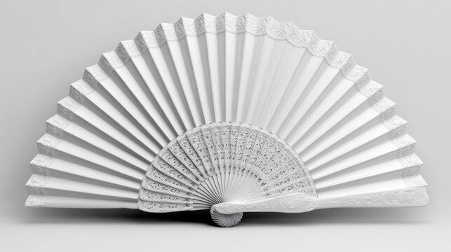 Elegant monochrome rendering of a traditional hand fan with detailed patterns