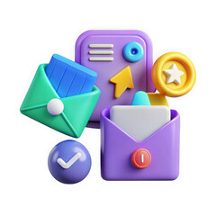Poster - 3d icons of email communication and rewards isolated on transparent background
