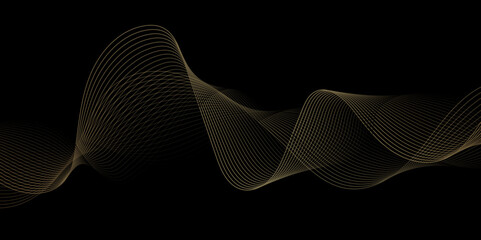 Poster - Abstract black background with golden line. Modern template abstract design flowing particles digital frequency track equalizer. abstract wave line for banner, wallpaper background with wave design