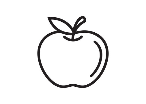 Line art apple Silhouette Black Vector White Background