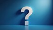 © Vadym - White question mark against blue background. Minimalist design, concept curiosity, questions, solution search. Modern design for creative projects, education, business, marketing, presentation slides.