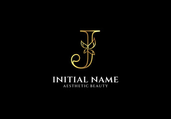 Leinwandbilder - Initial J Letter Logo Design with Butterfly or Leaf Element