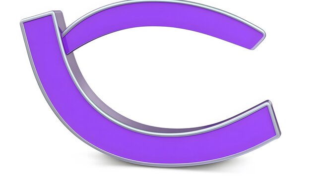Purple and Silver 3D Curved Letter C Design Element