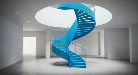 Poster - Azure Spiral Staircase Ascending to Light in Modern Interior