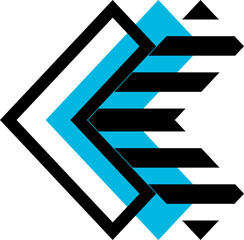 Poster - Black and blue abstract, flat geometric design.