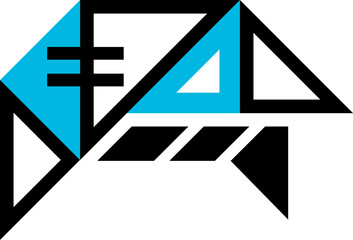 Poster - Black and blue abstract, flat geometric design.