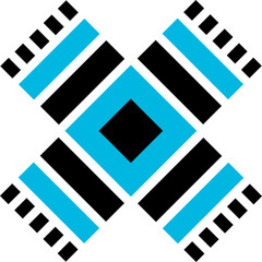 Poster - Black and blue abstract, flat geometric design.