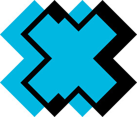 Poster - Black and blue abstract, flat geometric design.