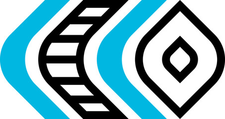 Poster - Black and blue abstract, flat geometric design.