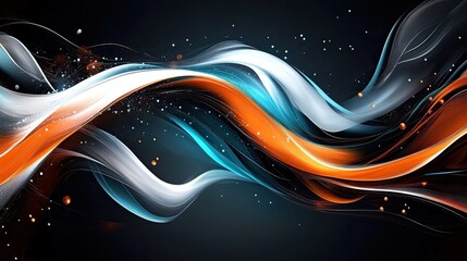 Wall Mural - Abstract Background with Wavy Lines, Orange, White and Blue Swirls, and Sparkling Light