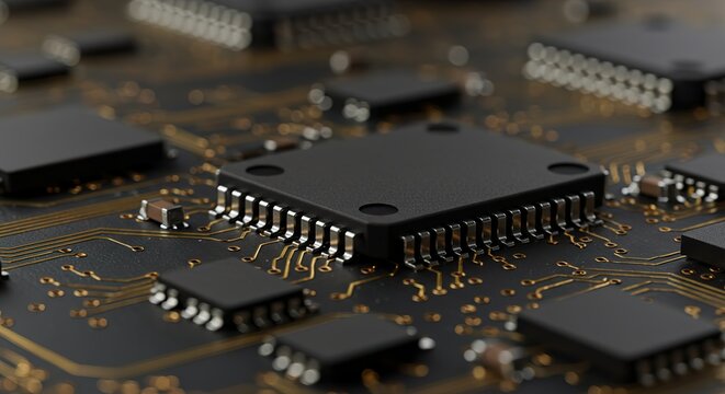 Close-up of Microchips on a Circuit Board