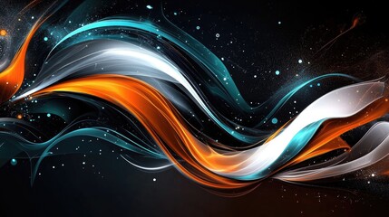 Wall Mural - Flowing Ribbons Abstract Background, Black, Cyan, Orange, White, Elegant Design