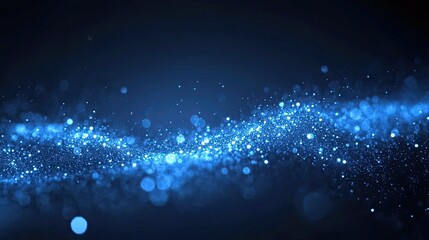 Wall Mural - Sparkling Blue Glitter Particles Wave on Dark Backdrop for Luxurious Effect