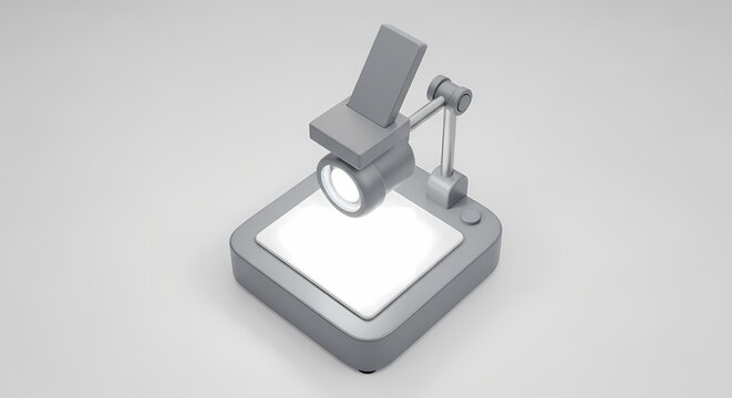 A 3D rendered illustration of a vintage overhead projector, isolated on white.