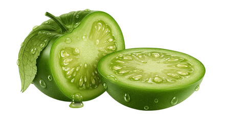 Poster - Close-up of fresh, juicy green tomatillos with droplets of water on a black backdrop