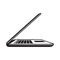 Poster - Black and white illustration of an open laptop computer