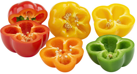 Poster - Colorful assortment of fresh bell peppers in various vibrant colors and cut open