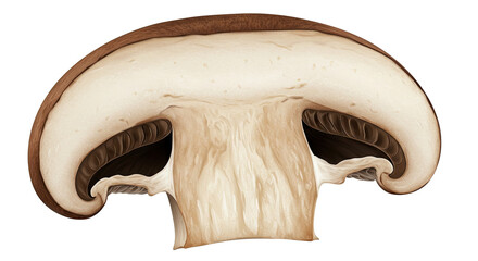 Poster - Detailed illustration of a sliced portobello mushroom showcasing its internal structure