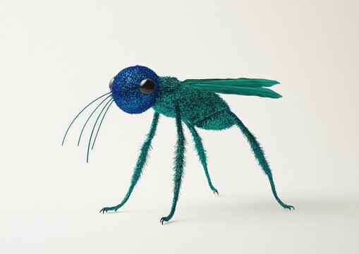 3D rendered teal insect with blue head and detailed legs