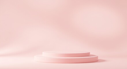 Poster - Soft Pink Two-Tiered Podium on Matching Backdrop for Product Display