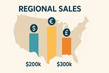 Poster - Regional Sales Comparison with Bar Graph Representing Different Currency Values