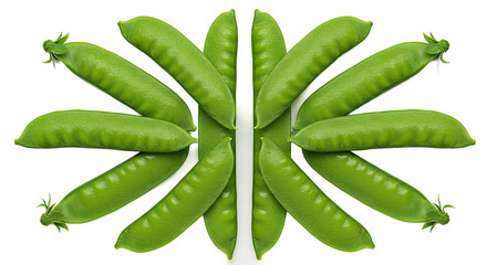 Poster - Fresh green snow peas arranged in a symmetrical pattern against a black background