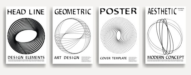 Poster - Modern posters . Vector design composition with various geometric shapes . Abstract contemporary art . Vector art ideal for media, ads, covers, brochures, banners. Black and white.
