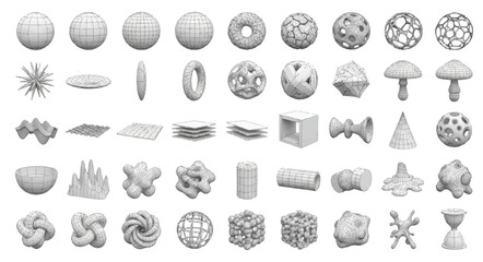 Collection of various geometric shapes and forms on white background