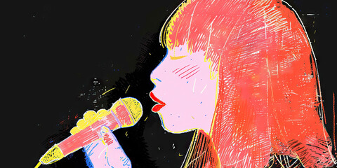 Poster - Digital Illustration: Woman Singing into Microphone