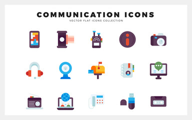 Aufkleber - 15 Communication And Media Flat icon pack. vector illustration.