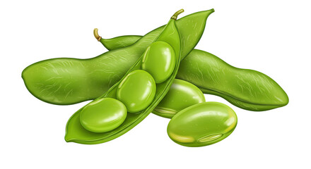 Poster - Realistic illustration of fresh edamame soybeans with pods against a black background