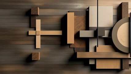 Poster - Abstract Geometric Arrangement of Wooden Panels in Neutral Tones and Textures for Modern Design