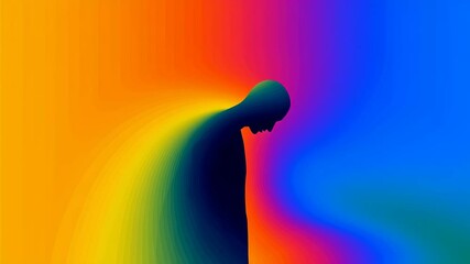 Poster - Abstract Profile of a Human Silhouette Against a Vibrant Gradient Background of Blue and Orange