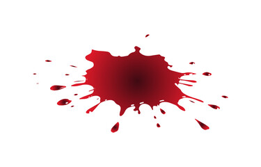 Poster - A realistic depiction of a dark red blood splatter with small droplets and splashes isolated on a transparent background for design use isolated on transparent background