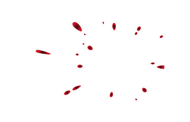 Poster - A scattering of red droplets and splatters resembling blood drops or paint splashes arranged in a dynamic burst pattern isolated on transparent background