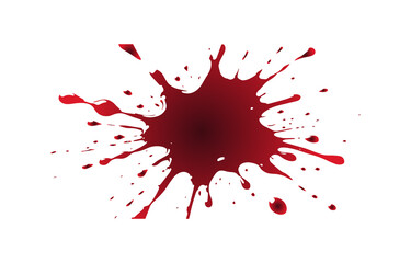 Poster - A dynamic splash of dark red liquid resembling blood or paint splattering outwards with droplets and streaks isolated on transparent background