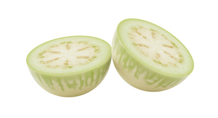 Poster - Two halves of a cut white eggplant isolated against a black background