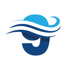 Poster - The image shows a flat logo design that depicts a number 9 in blue color combination with three wavy lines cut through the number like a wave that looks clan and modern on a white background