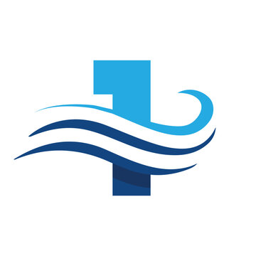 The image shows a flat logo design that depicts a number 1 in blue color combination with three wavy lines cut through the number like a wave that looks clan and modern on a white background